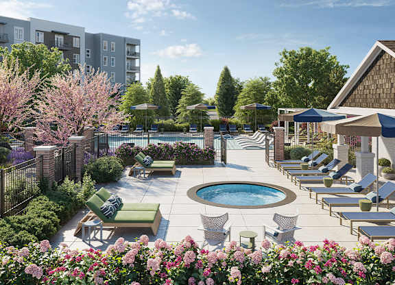 Heated pool at The Penstone Apartments and Townhomes in South Walpole MA