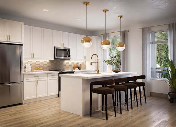 Rendering Kitchen White Oak Design Townhome at Wayfern Apartments in Sandy Springs GA