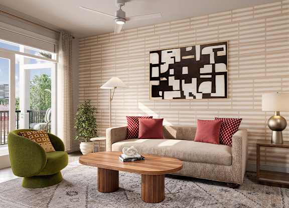 Living room seating at The Penstone Apartments and Townhomes in South Walpole MA