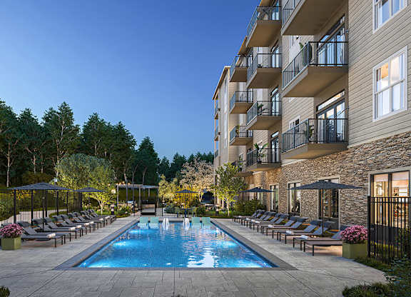 Outdoor pool at Hawkley Apartments in Milford MA