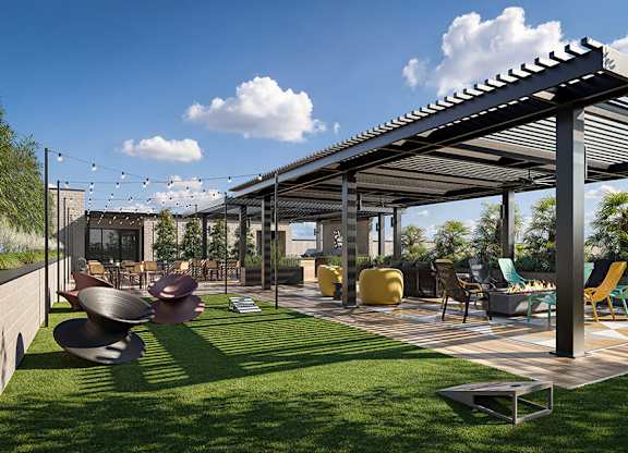 Rooftop deck at Merrick on Midway Apartments in Farmers Branch TX