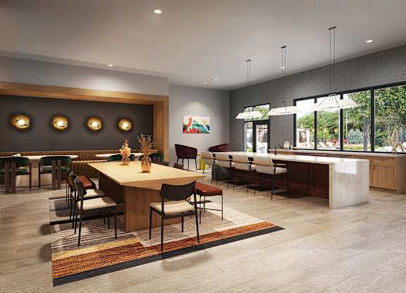 Social lounge dining area at Rowlen Apartments in Broomfield CO