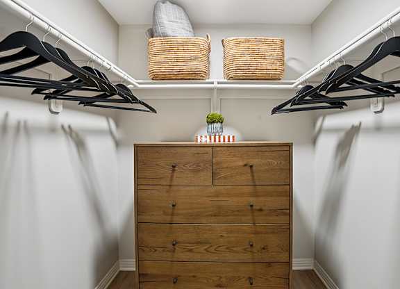 Renovated Model Closet at Haven at Del Mar Station Apartments in Pasadena CA