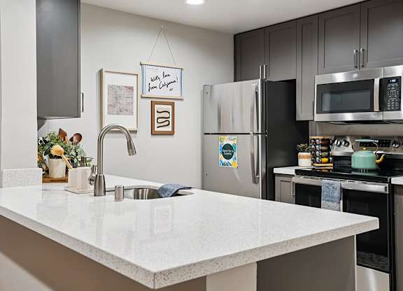 Renovated Model Countertop at Haven at Del Mar Station Apartments in Pasadena CA