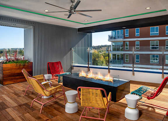 Rooftop Euphoria Fire Table On at Chroma Apartment Homes in Canoga Park CA