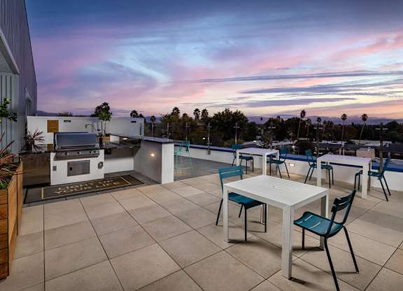 Rooftop Euphoria Seating Sunset at Chroma Apartment Homes in Canoga Park CA