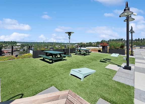 Sky deck game area at The Brynn in Kirkland WA