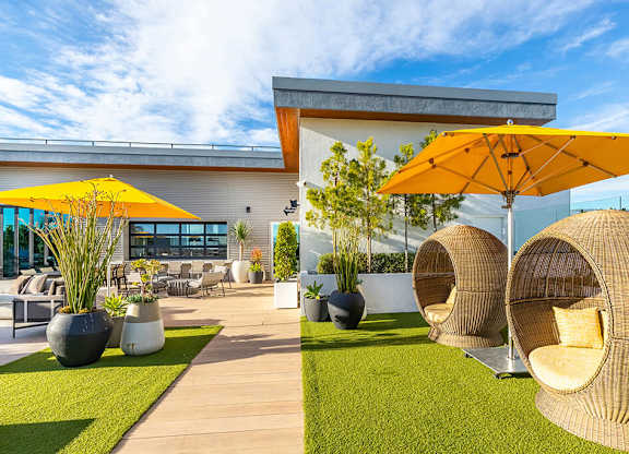 Sky deck cabanas at The Wylden Apartments in Los Angeles CA