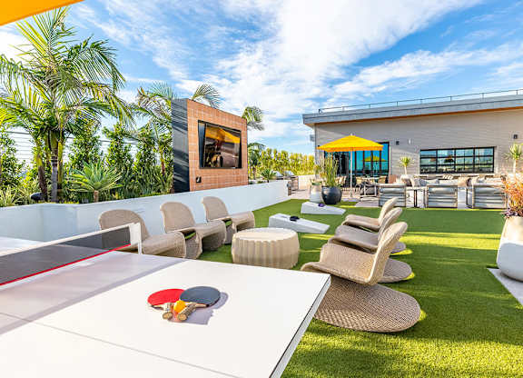 Sky deck games at The Wylden Apartments in Los Angeles CA