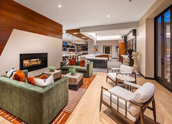 Sky lounge fireplace at The Wylden Apartments in Los Angeles CA