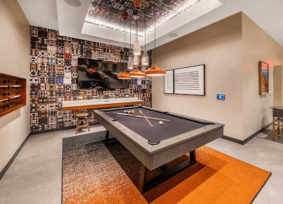 Sky deck pool table at The Wylden Apartments in Los Angeles CA