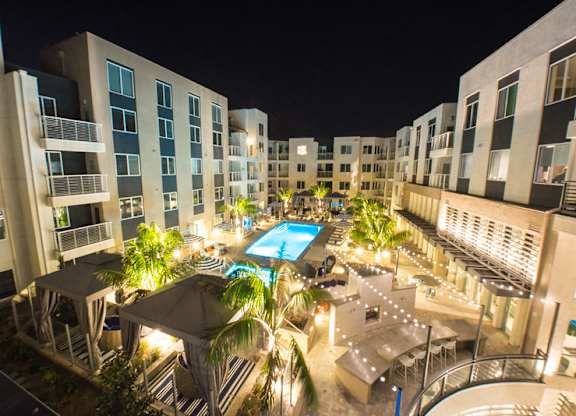 Twilight pool at Apex apartments in Laguna Niguel CA