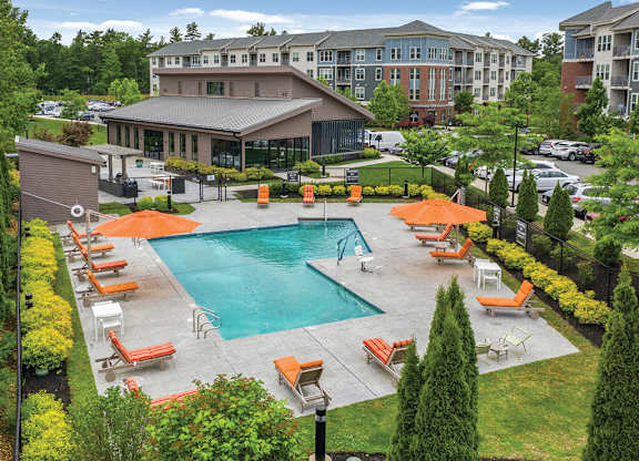 Aerial view of pool at Slate at Andover in Andover MA