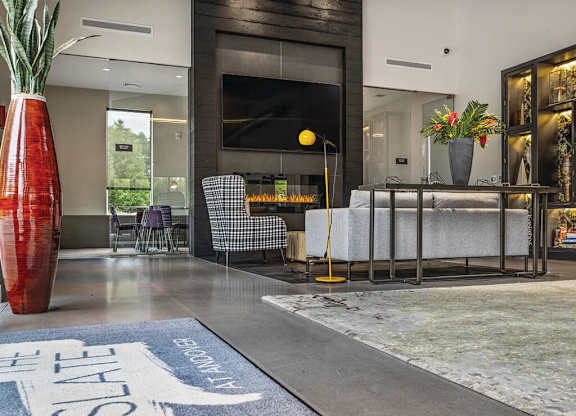 Common area with abundant lighting at Slate at Andover in Andover MA