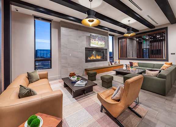 Social lounge fire place at Olivean Apartments in Broomfield CO