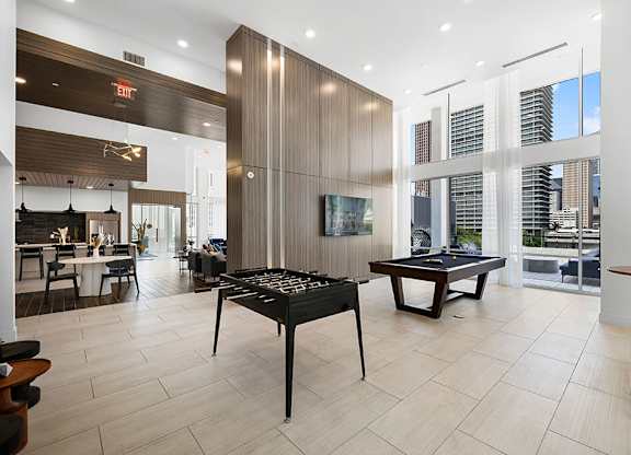 Social Lounge Game Area at 1810 Main Apartments in Houston TX