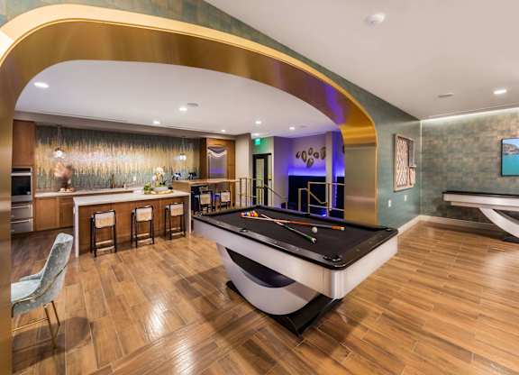 Social lounge biliards table at Avel Apartment Homes in Orange CA