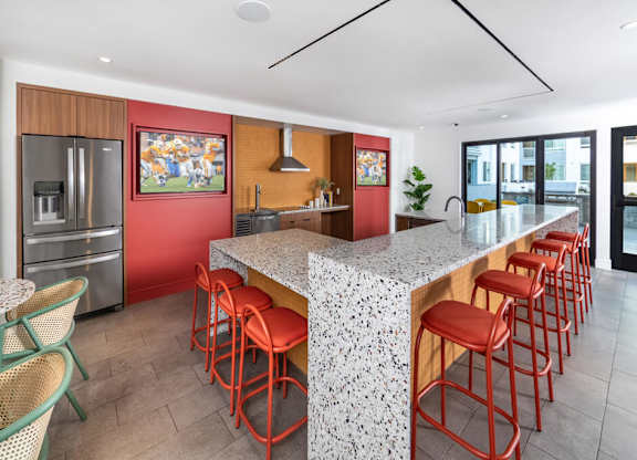 Social lounge kitchen at Bevel Apartments in San Diego CA