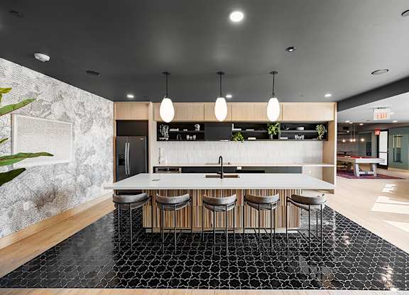 Social lounge kitchen at East Bend Apartments in Houston TX
