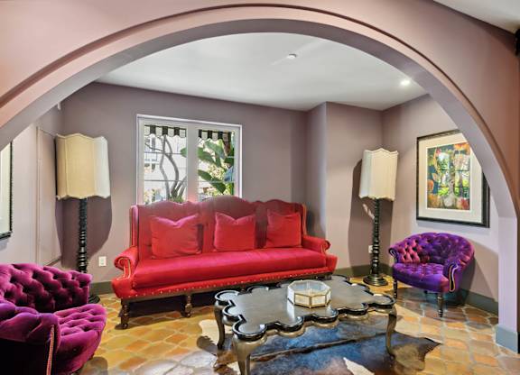 Social Lounge Lions Den Seating Area at Candara at Hancock Park Apartments in Los Angeles CA