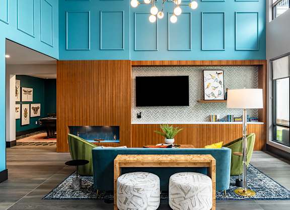 Social lounge seating and tv at The Belhaven in Alexandria VA