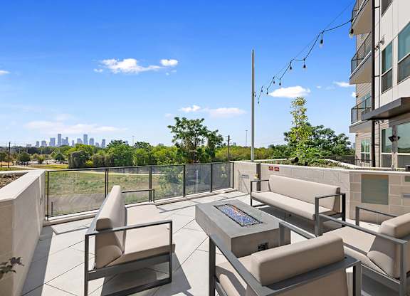 Social lounge fire table at East Bend Apartments in Houston TX