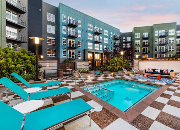 Spa at Dusk at North at Totem Lake Apartments in Kirkland WA