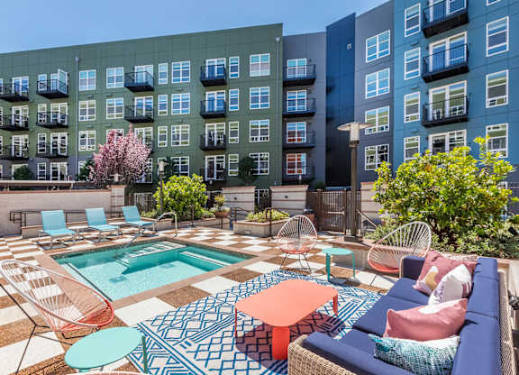Spa Sitting Area and Lounge Chairs at North at Totem Lake Apartments in Kirkland WA