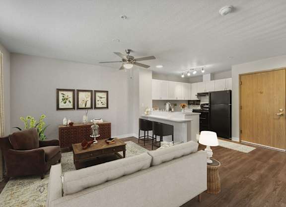 Model Living room at Auburn Court Apartments in Auburn WA
