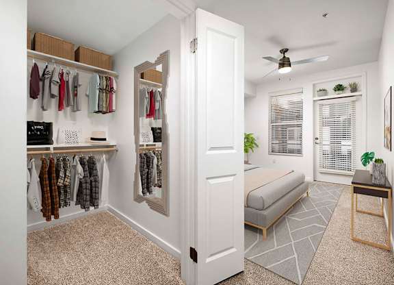 Bedroom and closet at Main and Jamboree Apartments in Irvine CA