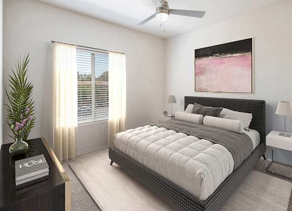 Secondary bedroom with ceiling fan at Vintara Apartments in Murrieta CA