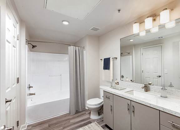 Modern two bedroom bathroom at Landara Apartments in Ontario CA