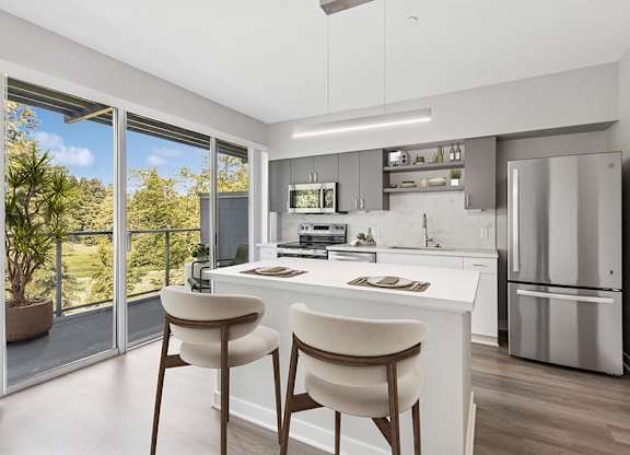 Kitchen island at Riverpark Apartments in Redmond WA