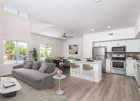 Living room and kitchen at Vintara Apartments in Murrieta CA