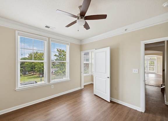 Bedroom with ceiling fan at Westerchester at the Pavillions in Waldorf MD