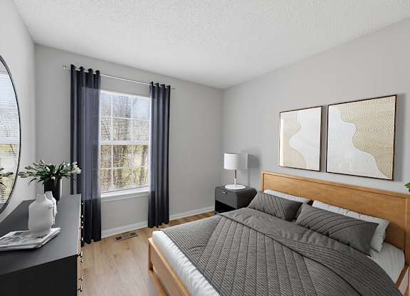 Bedroom with window at Greens of Pine Glen in Durham NC