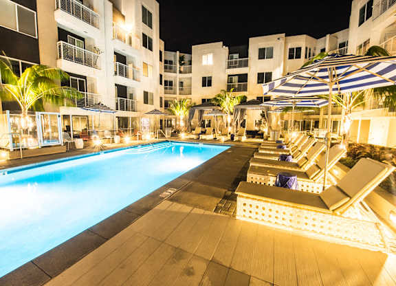 Twilight pool at Apex apartments in Laguna Niguel CA