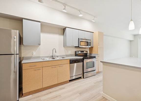 Renovated kitchen at Riverpark Apartments in Redmond WA