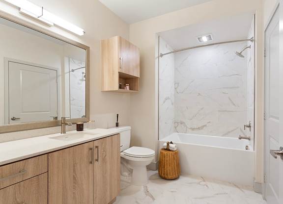 Vacant Sparkle Design Package Bathroom at Chroma Apartment Homes in Canoga Park CA
