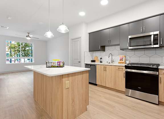 Vacant Sparkle Design Package Kitchen at Chroma Apartment Homes in Canoga Park CA