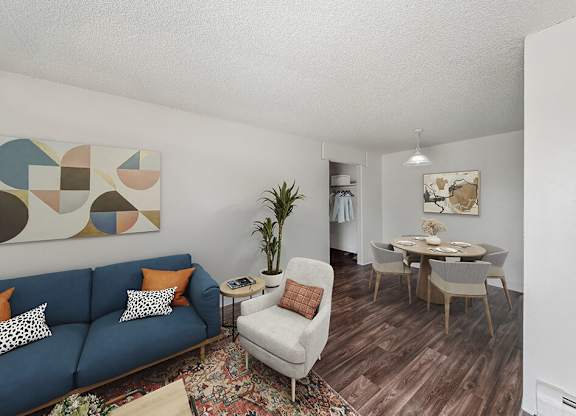Living room and dining room at Ridgemoor Apartment Homes in Lakewood CO