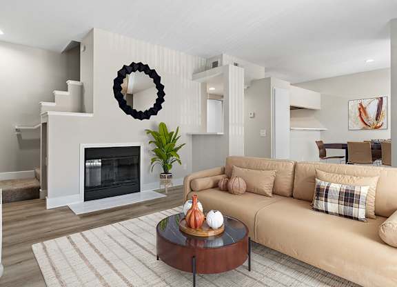 Virtually staged living room at Marquessa Villas Apartmetns and Townhomes in Corona CA 