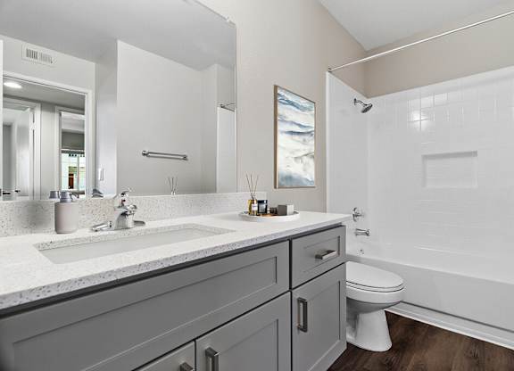Renovated bathroom at Deerwood Apartments in Corona CA