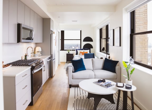 Studio unit living space at Book Tower, Michigan, 48226