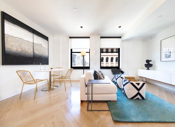 Living room with modern furnishings and natural light. at The Stott, Michigan