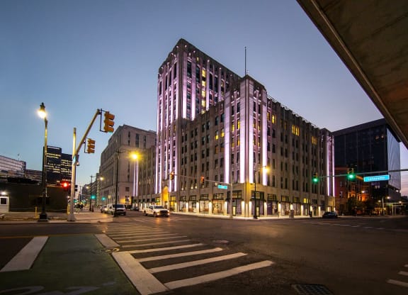 Building night lights at The Press/321, Detroit