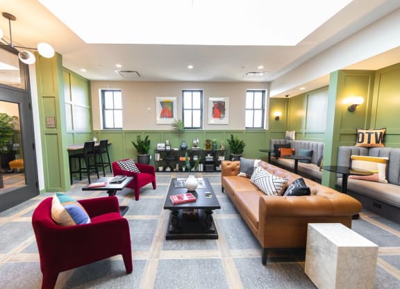 Living room interior at The Press/321, Detroit, MI, 48226