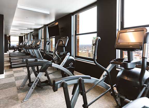 The Stott gym with treadmills and elliptical machines.
