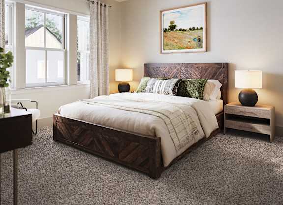 a bedroom with a bed and a ceiling fan at Allier Port Wentworth Apartments, Port Wentworth