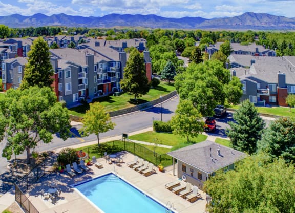 Aerial View Pool and rocky mountains